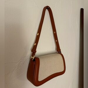 Beige and brown shoulder bag with gold hardware